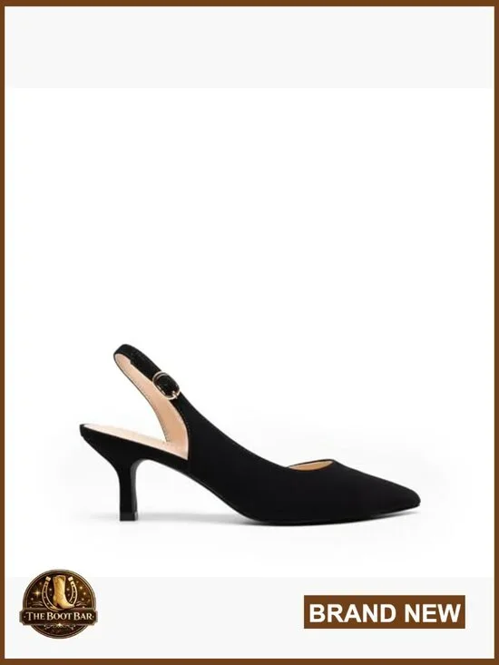 Women's Kitten Heel Slingback Pumps Pointed Toe Wedding Party Dress Shoes - Picture 4 of 7